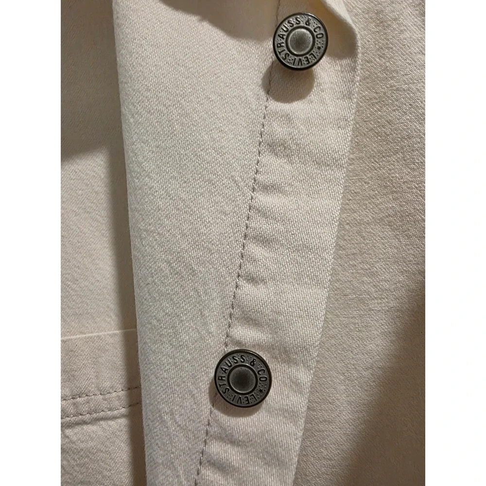 Men szXL Vintage 80s 90s Levis Red Tab Cream Denim Button Down Shirt 100% Cotton